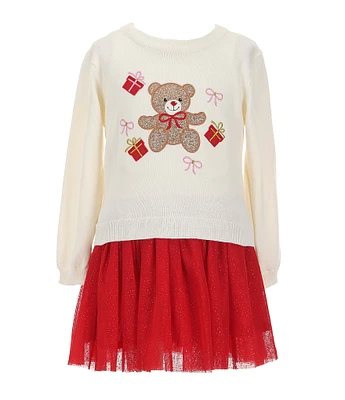 Rare Editions Little Girls 2T-6X Christmas Teddy Bear Sweater & Tutu Skirt Set