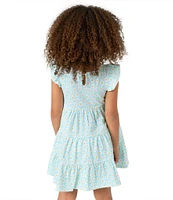 Rare Editions Little Girls 2T-6X Flutter Cap Sleeve Daisy-Printed Fit & Flare Knit Dress