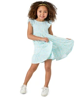 Rare Editions Little Girls 2T-6X Flutter Cap Sleeve Daisy-Printed Fit & Flare Knit Dress