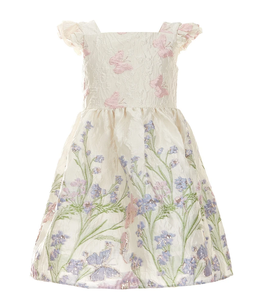 Rare Editions Little Girls 2T-6X Flutter-Sleeve Butterfly Bodice/Floral Brocade Skirted Fit-And-Flare Dress