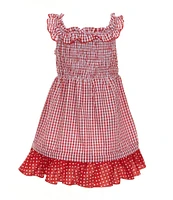 Rare Editions Little Girls 2T-6X Flutter-Sleeve /Cherry-Schiffli-Embroidered Skirted Gingham Seersucker Fit-And-Flare Dress
