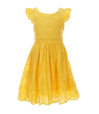 Rare Editions Little Girls 2T-6X Flutter Sleeve Eyelet Bow Back Dress