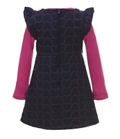 Rare Editions Little Girls 2T-6X Flutter Sleeve Heart-Patterned Quilted Jumper Dress & Solid Long-Sleeve Top Set