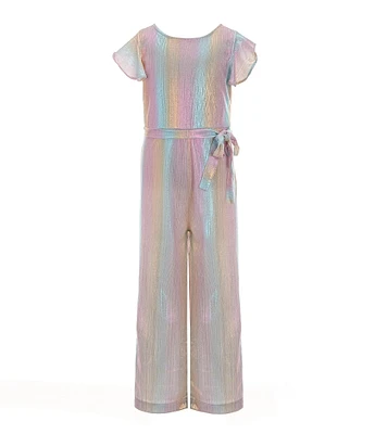 Rare Editions Little Girls 2T-6X Flutter-Sleeve Iridescent-Sparkle Jumpsuit