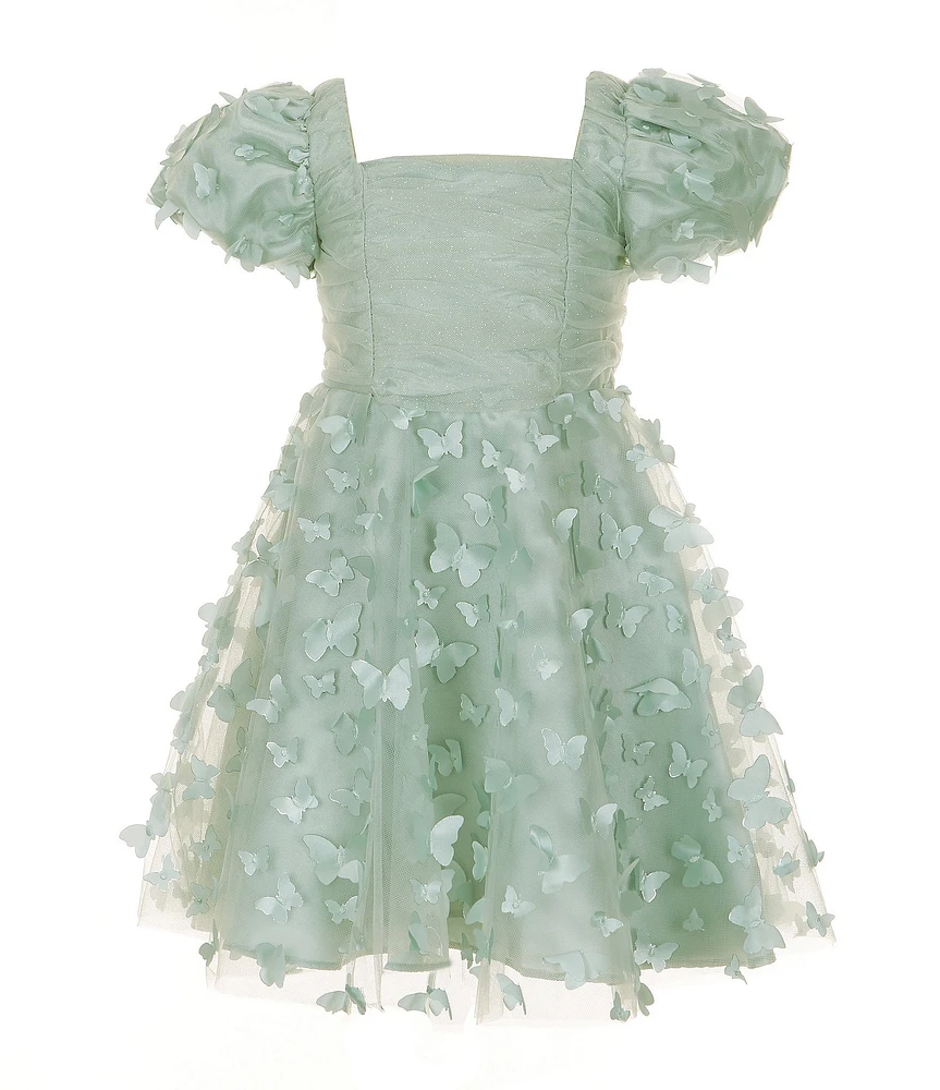 Rare Editions Little Girls 2T-6X Flutter-Sleeve Ruched-Bodice Butterfly-Appliqued Fit-And-Flare Dress