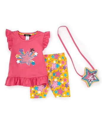 Rare Editions Little Girls 2T-6X Flutter-Sleeve Star-Motif Tunic Top & Star-Printed Bike Shorts Set