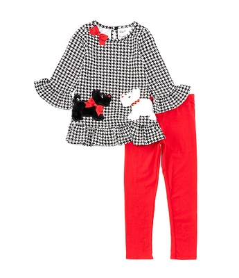 Rare Editions Little Girls 2T-6X Houndstooth 3/4 Sleeve Scottie Dog Top & Legging 2-Piece Set