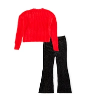 Rare Editions Little Girls 2T-6X Long Sleeve Bow-Accented Ribbed Fuzzy-Knit Sweater & Glitter-Accented Velour Leggings Set