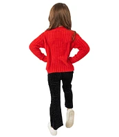 Rare Editions Little Girls 2T-6X Long Sleeve Bow-Accented Ribbed Fuzzy-Knit Sweater & Glitter-Accented Velour Leggings Set