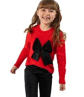 Rare Editions Little Girls 2T-6X Long Sleeve Bow-Accented Ribbed Fuzzy-Knit Sweater & Glitter-Accented Velour Leggings Set