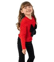 Rare Editions Little Girls 2T-6X Long Sleeve Bow-Accented Ribbed Fuzzy-Knit Sweater & Glitter-Accented Velour Leggings Set