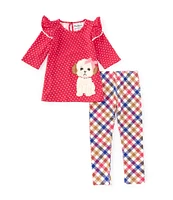 Rare Editions Little Girls 2T-6X Long-Sleeve Puppy-Appliqued Dotted Tunic Top & Printed Leggings Set