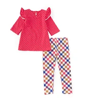 Rare Editions Little Girls 2T-6X Long-Sleeve Puppy-Appliqued Dotted Tunic Top & Printed Leggings Set