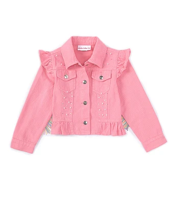 Girls Like Us Little Girls 2T-6X Long-Sleeve Embellished Fringe-Accented Ruffle Denim Jacket