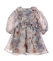 Rare Editions Little Girls 2T-6X Long Sleeve Floral Printed Organza Fit & Flare Dress