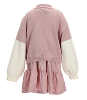 Rare Editions Little Girls 2T-6X Long Sleeve Flower-Applique Cardigan & Short Sleeve Fit & Flare Rib Dress Set