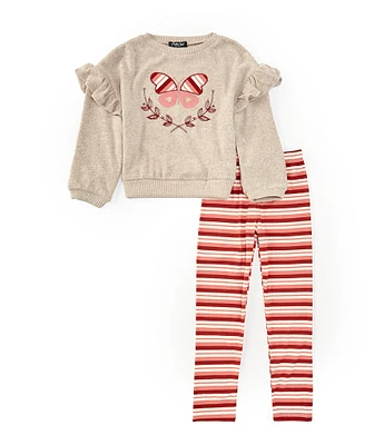 Rare Editions Little Girls 2T-6X Long-Sleeve Hacci Top & Striped Knit Leggings Set