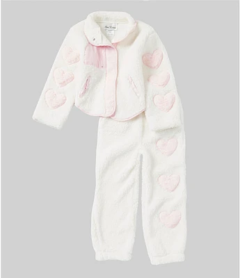 Rare Editions Little Girls 2T-6X Long Sleeve Heart-Applique Fuzzy Sherpa Shacket & Matching Jogger Pant Set