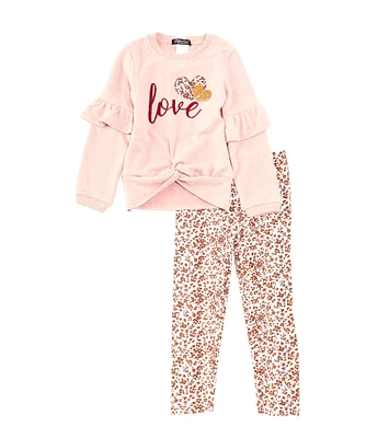 Rare Editions Little Girls 2T-6X Long-Sleeve #double;Love#double; Embroidered Tunic Top & Printed Leggings Set