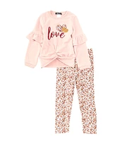 Rare Editions Little Girls 2T-6X Long-Sleeve #double;Love#double; Embroidered Tunic Top & Printed Leggings Set