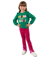 Rare Editions Little Girls 2T-6X Long-Sleeve Merry And Bright Appliqued French Terry Sweater & Velvet Flare-Leg Pant Set