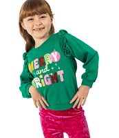 Rare Editions Little Girls 2T-6X Long-Sleeve Merry And Bright Appliqued French Terry Sweater & Velvet Flare-Leg Pant Set