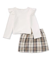 Rare Editions Little Girls 2T-6X Long-Sleeve Rib-Knit Top & Plaid Woven Skirt Set