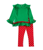 Rare Editions Little Girls 2T-6X Long-Sleeve Santa Face-Appliqued Tunic Top & Dotted Leggings Set