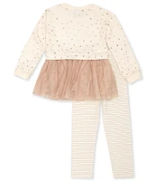 Rare Editions Little Girls 2T-6X Long Sleeve Sequin-Embellished Butterfly Motif Tutu Sweatshirt & Striped Leggings Set