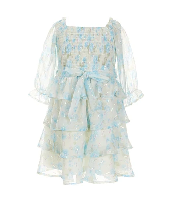 Rare Editions Little Girls 2T-6X Long Sleeve Sequin-Embellished Floral Chiffon Fit-And-Flare Dress