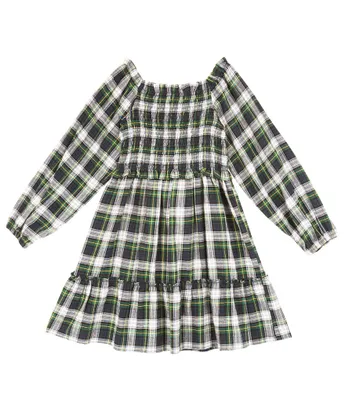 Rare Editions Little Girls 2T-6X Long Sleeve Twill Yarn Dye Plaid Smoked Bodice Dress