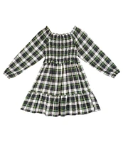 Rare Editions Little Girls 2T-6X Long Sleeve Twill Yarn Dye Plaid Smoked Bodice Dress