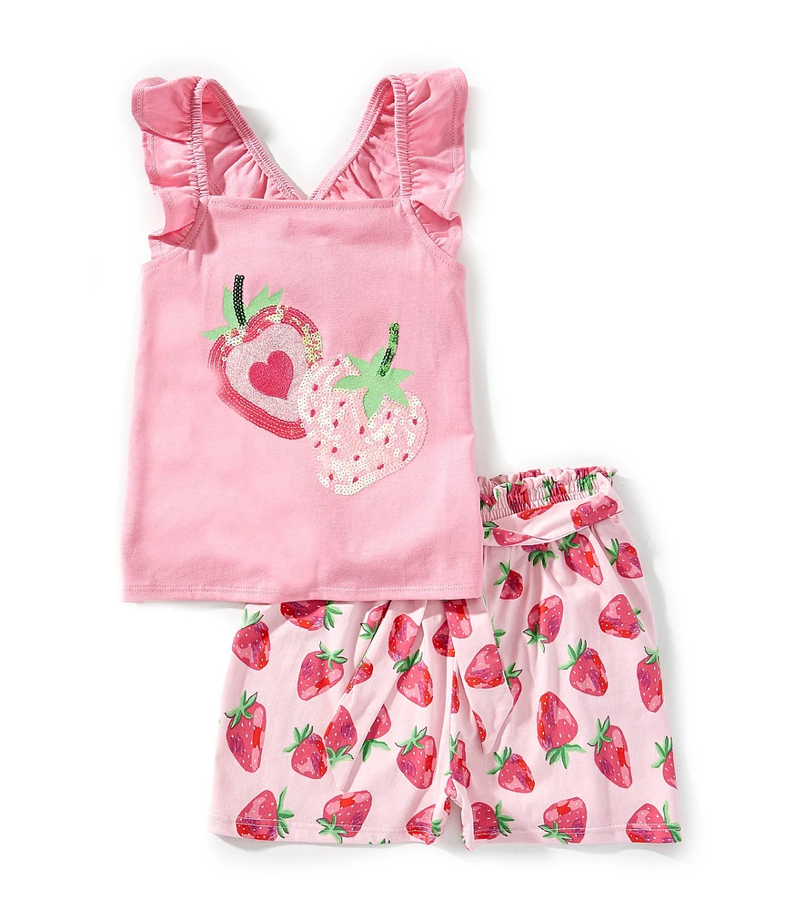 Rare Editions Little Girls Sleeveless Strawberry-Motif Tank Top & Strawberry-Printed Shorts Set