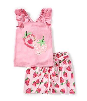 Rare Editions Little Girls Sleeveless Strawberry-Motif Tank Top & Strawberry-Printed Shorts Set