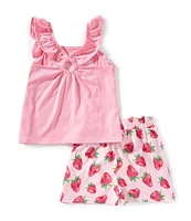 Rare Editions Little Girls Sleeveless Strawberry-Motif Tank Top & Strawberry-Printed Shorts Set