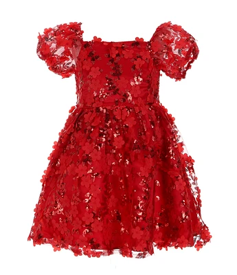 Rare Editions Little Girls 2T-6X Puffed Sleeve Sequin-Embellished Floral-Soutache Fit & Flare Dress