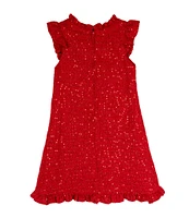 Rare Editions Little Girls 2T-6X Ruffle-Sleeve Sequin-Embellished Tweed Empire-Waist Dress