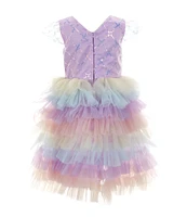 Rare Editions Little Girls 2T-6X Sequin-Embellished/Butterfly/Latticework Mesh Bodice/Rainbow Tulle-Skirted Fit & Flare Dress