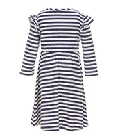 Rare Editions Little Girls Short-Sleeve ABC Alphabet Dress & Long-Sleeve Striped/ABCD Alphabet Fit-And-Flare Dress Set