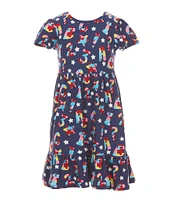 Rare Editions Little Girls Short-Sleeve ABC Alphabet Dress & Long-Sleeve Striped/ABCD Alphabet Fit-And-Flare Dress Set