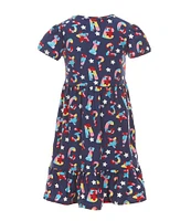 Rare Editions Little Girls Short-Sleeve ABC Alphabet Dress & Long-Sleeve Striped/ABCD Alphabet Fit-And-Flare Dress Set