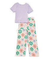 Rare Editions Little Girls 2T-6X Short Sleeve Peace Sign/Floral Graphic Knit T-Shirt & Flower-Printed Twill Pant Set