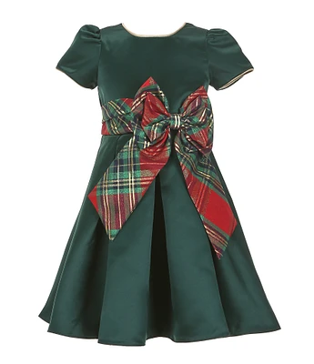 Rare Editions Little Girls 2T-6X Short Sleeve Plaid-Ribbon/Bow Accented Fit & Flare Dress