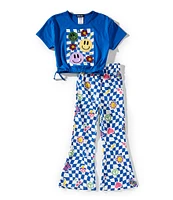 Rare Editions Little Girls Short-Sleeve Smiley Face/Checkered Graphic T-Shirt & Allover Printed Leggings Set
