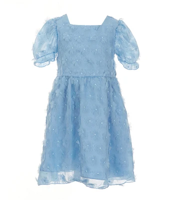 Rare Editions Little Girls 2T-6X Short-Sleeve Three-Dimesional-Flower-Appliqued Fit & Flare Dress