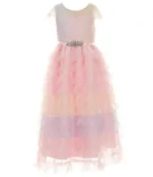 Rare Editions Little Girls 2T-6X Shot Sleeve Lace-Bodice/Rainbow-Pattern Mesh-Skirted Midi Dress