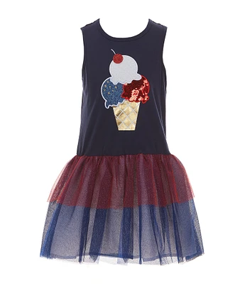 Rare Editions Little Girls 2T-6X Sleeveless Americana Ice Cream Appliqued Bodice/Mesh Tutu Skirted Dress