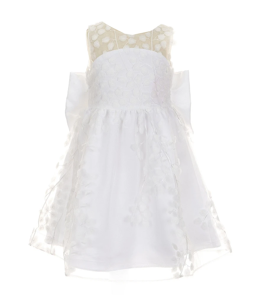 Rare Editions Little Girls 2T-6X Sleeveless Bow-Accented Embroidered Mesh Fit-And-Flare Dress