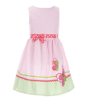 Rare Editions Little Girls 2T-6X Sleeveless Butterfly Applique Checked Seersucker Fit-And-Flare Dress