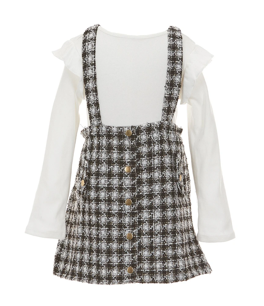 Rare Editions Little Girls 2T-6X Sleeveless Checked Jumper Dress & Solid Long-Sleeve Bodysuit Set